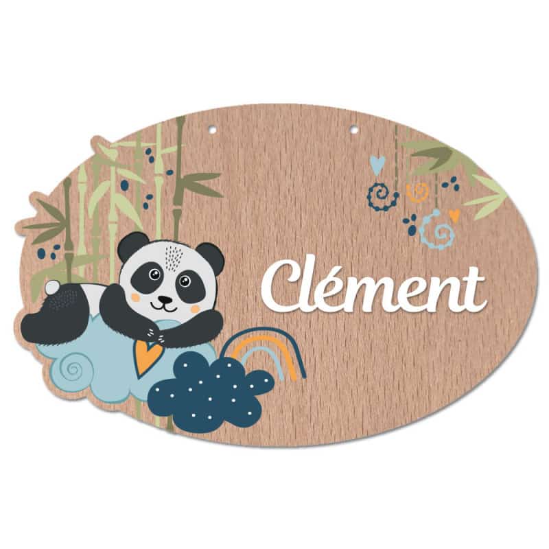 Plaque de Porte Personnalisée Panda - Pancarte Bois Panda Chambre Enfant