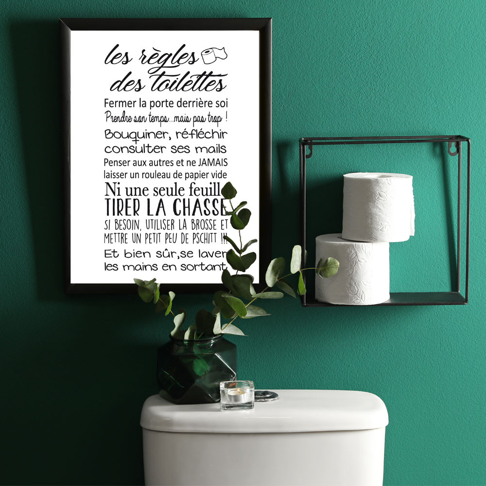 Affiche WC Les Règles des Toilettes. Poster Mural WC Blanc Brillant