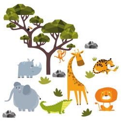 Stickers Muraux Animaux de la Jungle Autocollant Mural Safari