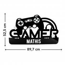 Dimensions tête de lit gamer personnalisée noir et argent