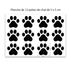 Planche de 12 pattes de chat en adhésif de 5 x 5 cm