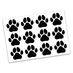 Lot de 12 pattes de chien autocollantes noir