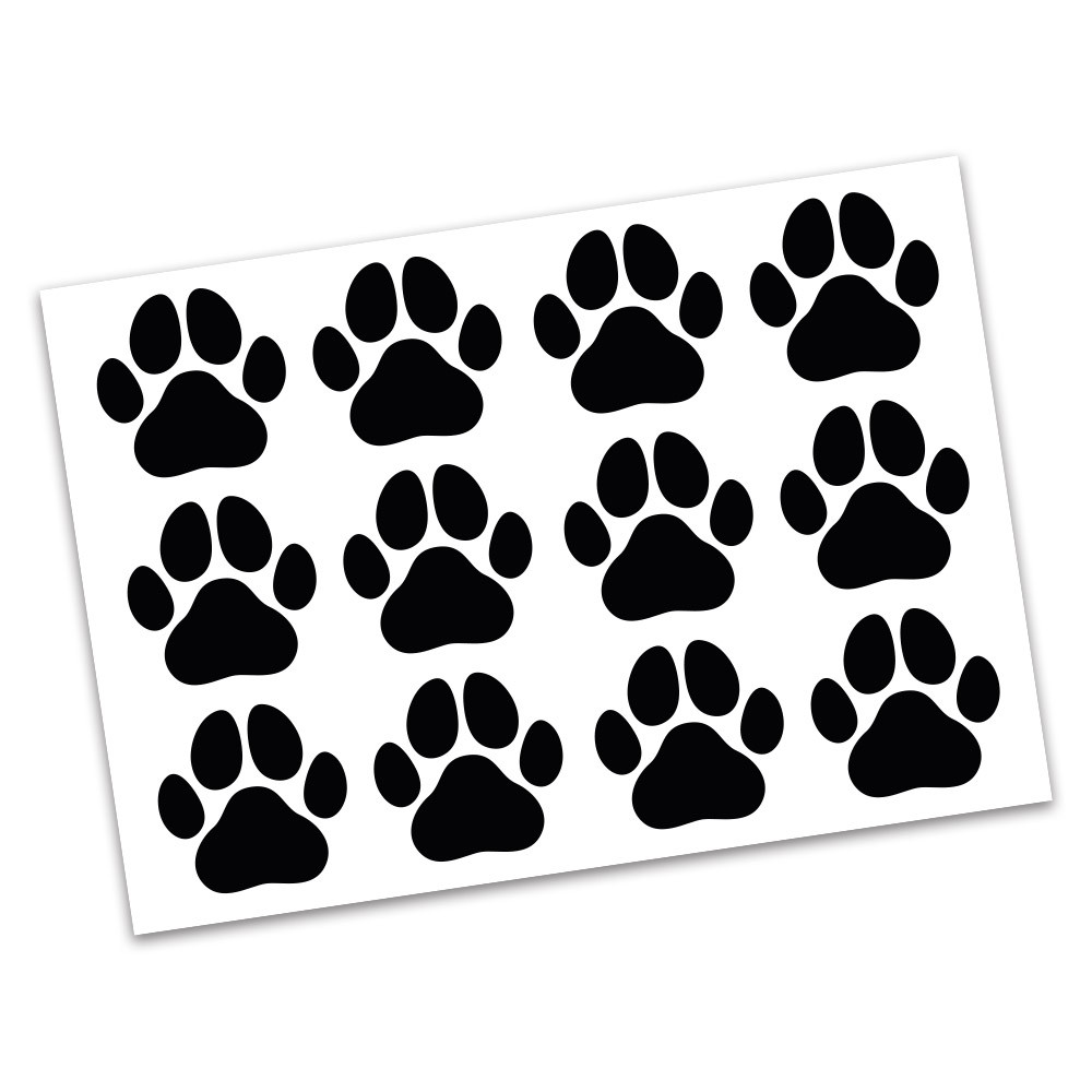 Lot de 12 pattes de chien autocollantes noir