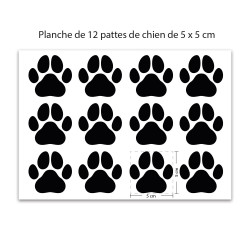 Planche de 12 pattes de chien en adhésif de 5 x 5 cm