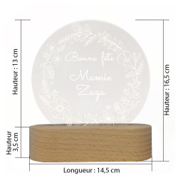 Lampe veilleuse led sur socle en bois Bonne fête Mamie