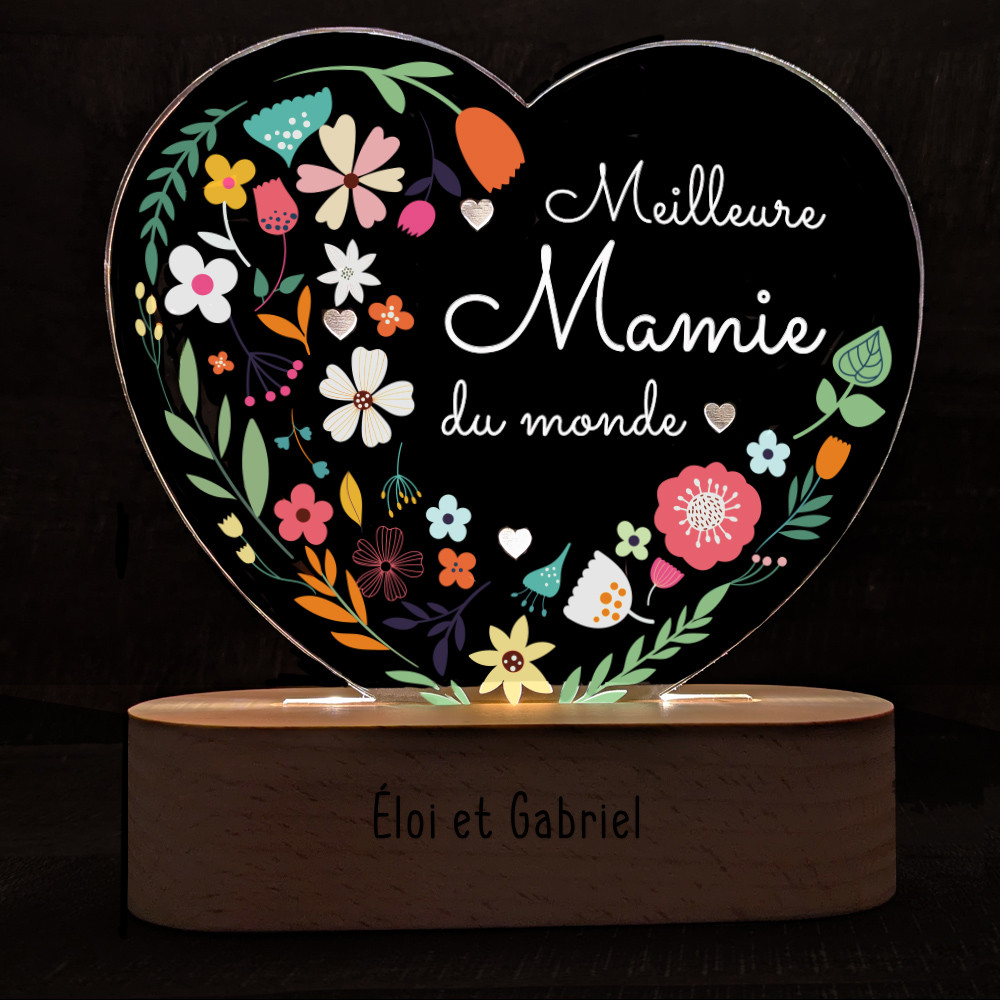 Veilleuse Coeur Meilleure Mamie du Monde cadeau fête des grands-mères