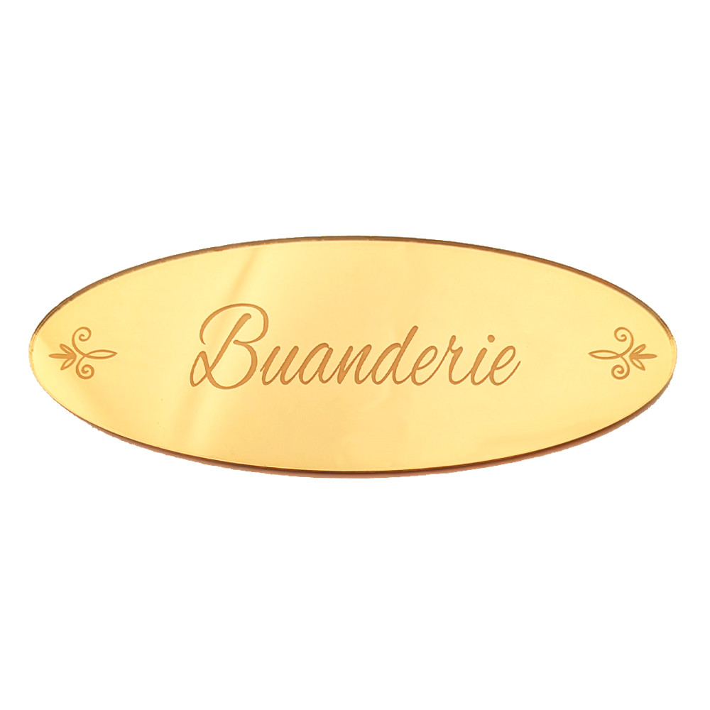 plaque buanderie en miroir or