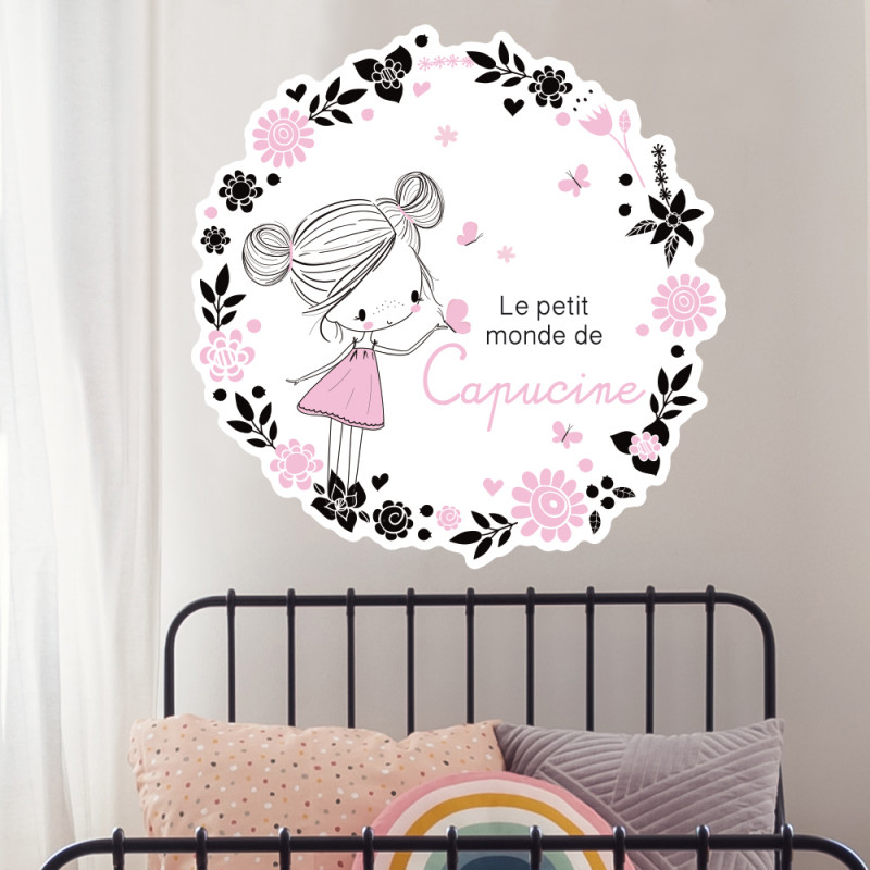 Sticker Tete De Lit Ideal Chambre D Enfant Le Monde Fleuri Personnalisable Avec Le Prenom De Votre Enfant Tete Lit 049