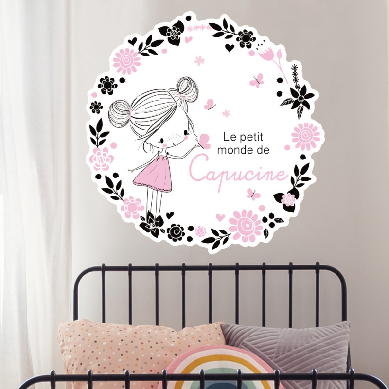 Sticker Tete De Lit Ideal Chambre D Enfant Le Monde Fleurit Personnalisable Avec Le Prenom De