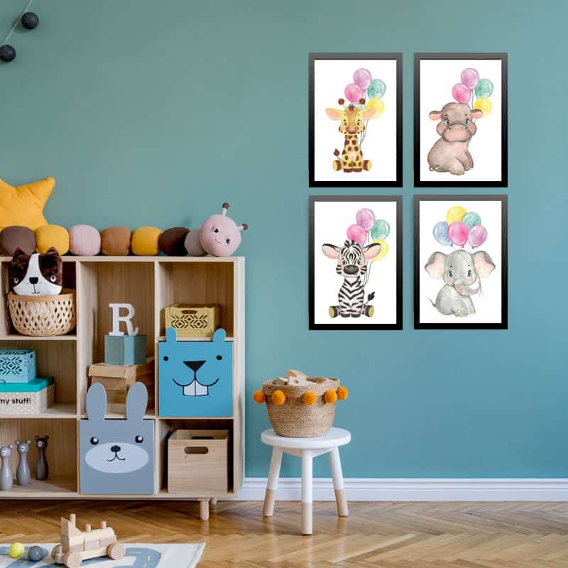 Lot De 4 Posters Decoratifs Chambre Enfant Animaux De La Jungle Post0187